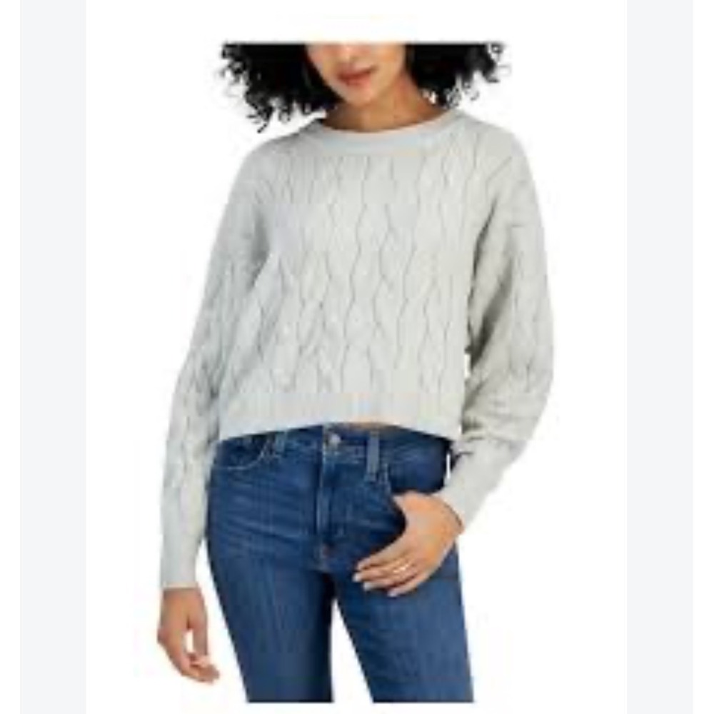 Pink Rose Women Gray Cable Knit Cropped Sweater Crew Neck PF3S26512 Size Medium